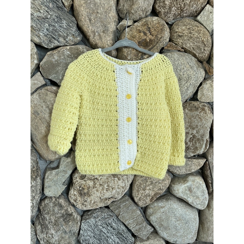Hand Knit NEW Yellow  2-3t Baby Girls Cardigan sweater Button Up closure